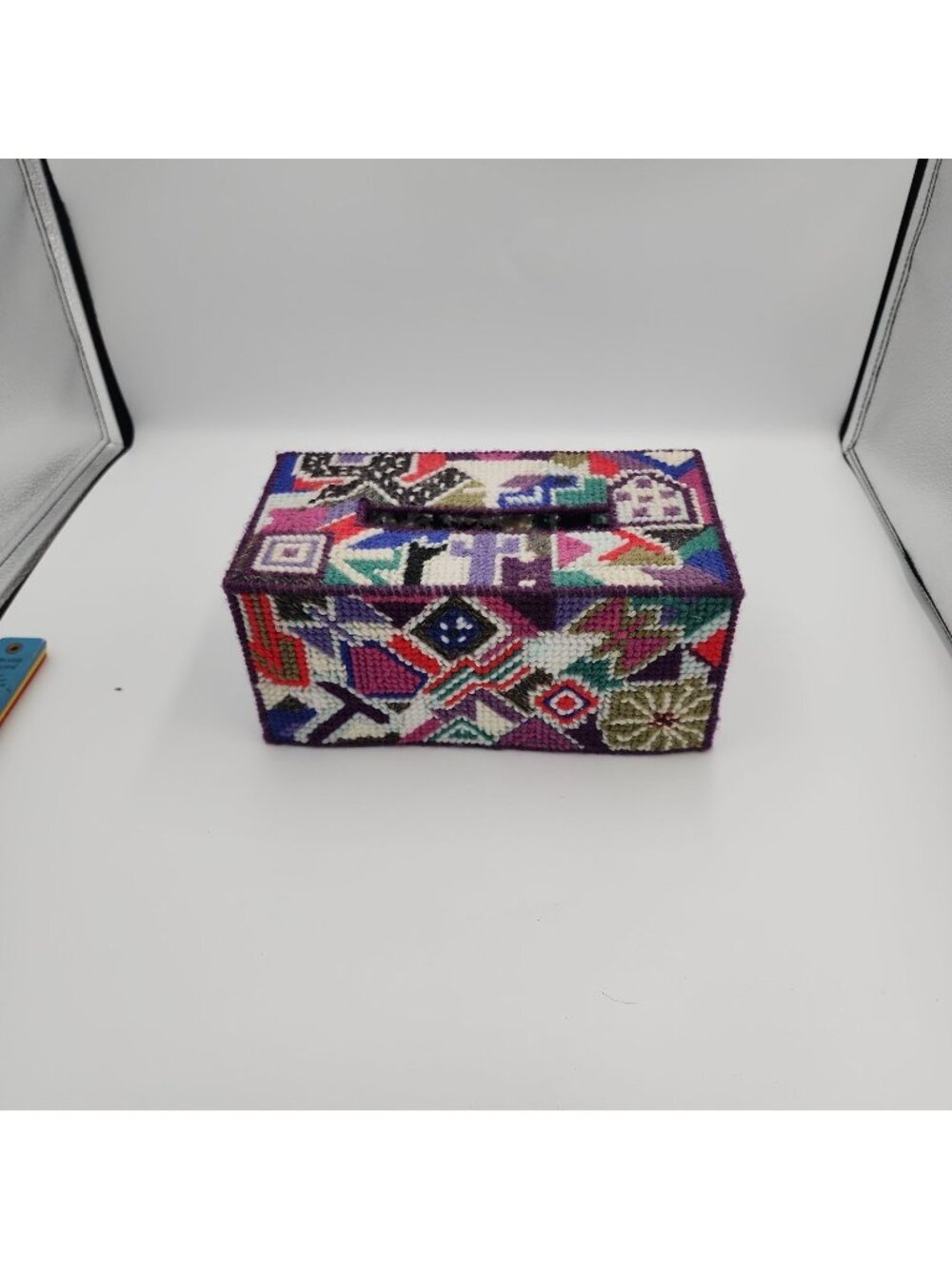 Vintage Handmade Plastic Canvas Tissue Box Cover Topper Rectangle